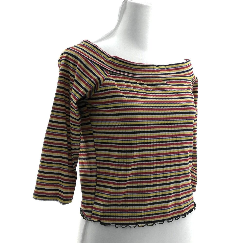 Caution to The Wind Multi Color Striped Off The Shoulder Crop Top - Junior's XL
